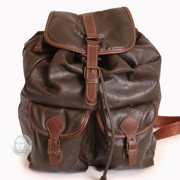 Capezio Backpack Rucksack Brown Leather Trim Large Sling Bag Vintage 80s HTF - Picture 4 of 10